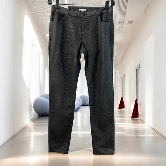 H&M Black Skinny Pants Gold Sparkle Stretch-10 - Picture 2 of 11